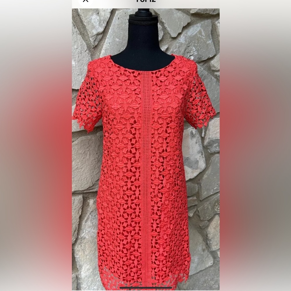 Molly Bracken Dress XS S Orange Crochet Shift Sheath Lined Excellent Condition